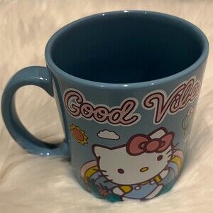 🆕 Hello Kitty Good Vibes Rainbow Coffee Mug Blue Double Sided Cup